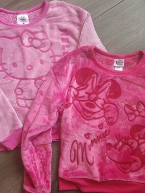Girls Plush Minnie & Hello Kitty Pink Pullover Sweatshirts Size 7-8